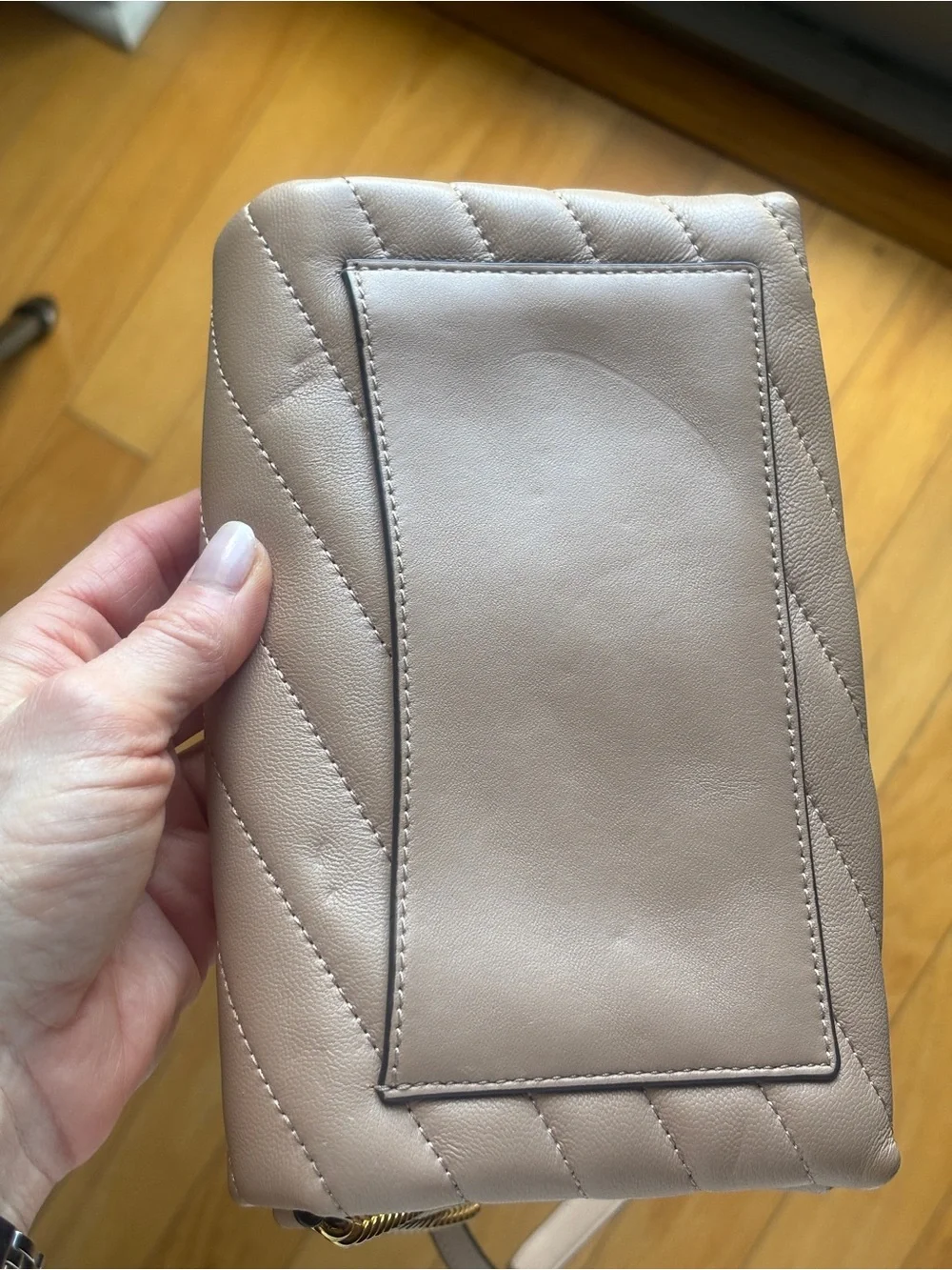 Tory Burch Quilted Crossbody Bag in Tan with Gold Logo